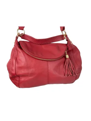 -ONNA EHRLICH RACHEL Red Pebbled Leather Large Hobo Bag Purse Tassle Designer thumbnail 2