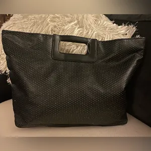 Victoria’s Secret Glitter Tote Bag Black Sparkle Faux Leather Handbag Purse thumbnail 2