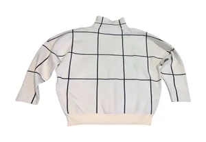 Chicwish Sweater Women M/L Cream Black Wool Blend Windowpane Grid Mock Neck Chic thumbnail 1