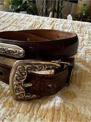 Brighton Brown croc Embossed Belt With Silvertone Hardware Vintage thumbnail 3