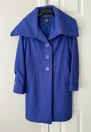New York & Company Wool Blend Turtleneck/ Flap Collar Trench Style Coat, Size 6 thumbnail 4