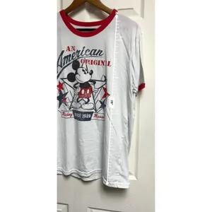 Disney Mickey‎ Mouse An American Original Ringer Graphic T-Shirt White Red L thumbnail 4