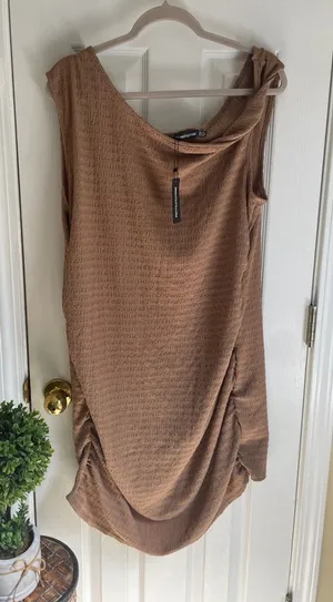 PrettyLittleThing Boho Western Asymmetrical Brown Dress thumbnail 1
