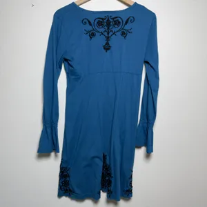 Johnny Was JWLA Women Cotton Tunic Mini Dress L Blue Embroidered Artsy Boho thumbnail 5