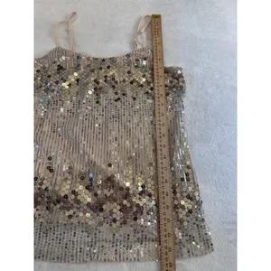 rue21 Womens Medium Champagne Gold Silver Sequin Striped Camisole Top Tank thumbnail 7