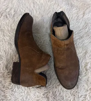 BORN Brown Suede Ankle Boots‎ Women Side Zip Cutout Heel Comfort Low Heel thumbnail 1