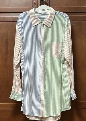 Aerie Women's XL Oversized Button Down Shirt Colorblock Striped NWT thumbnail 1