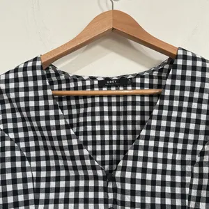 Obey Black/White Checkered Button Down Balloon Short Sleeve Crop Top Cotton sz M thumbnail 3