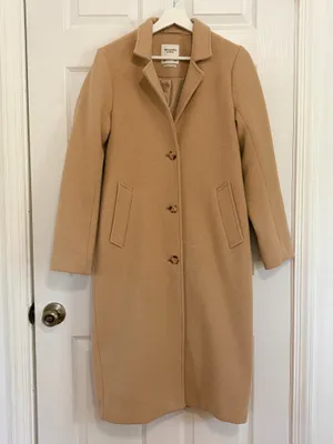 Abercrombie The A&F Dad Coat Camel Wool Blend Long Overcoat Quiet Luxury Size S thumbnail 2