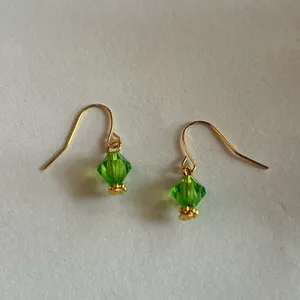 3/$20 Green Crystal Ornate Gold Plated Dangling Drop Earrings thumbnail 2