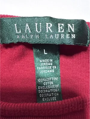 Lauren Ralph Lauren Red Long Sleeve Cotton Crew Neck Top SzL thumbnail 2