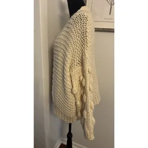 HYFVE Chunky Cardigan Bobble Knit Crochet Long Sleeve Sweater Ivory Open Women’s M/L thumbnail 3