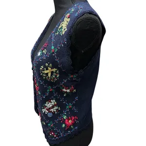 Erika II Holiday Christmas‎ Sweater Vest Embroidered Women's Size Petite Small thumbnail 5