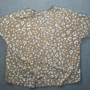 Entro Animal Print Boxy Tee Shirt Women's XL Brown Short Sleeve V-Neck thumbnail 8