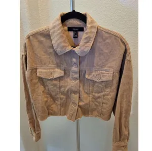Forever 21 Soze M Womens Corduroy Ivory Crop Frayed Jacket Long Sleeve thumbnail 3