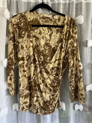Tommy Bahama Floral Wrap-Style Blouse in Cream and Brown thumbnail 1