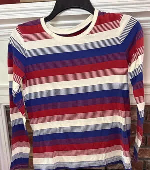 Madewell Northside Long Sleeve Crewneck T-Shirt in Red White and Blue Stripe thumbnail 1