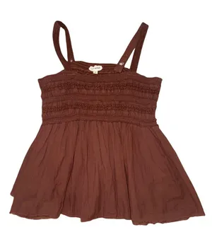 Lucky Brand XL Brown Smocked Babydoll Tank Top Adjustable Straps Boho thumbnail 1