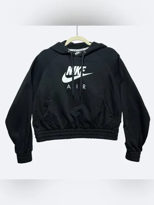 Nike Air Women’s Cropped Hoodie Black Pullover Sweatshirt Logo Pocket Size M thumbnail 2