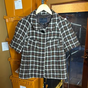 Banana Republic Brown Plaid Houndstooth Wool Blazer Jacket Short Sleeve Sz Small thumbnail 2