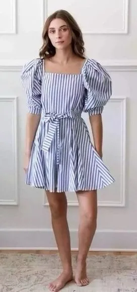 Mille‎ Resort And Travel NWT Anais Dress Size XS Blue White Stripe *Missing Sash thumbnail 1
