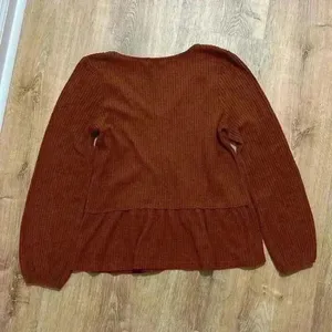 PAPER CRANE | Woman's Waffle Knit Red Ribbed Flowy Long‎ Sleeve Blouse, Size XS thumbnail 2