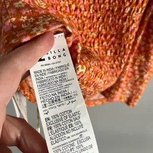 Billabong NWT Orange Ditsy Floral Puff Sleeve Smocked Crop Top L thumbnail 7