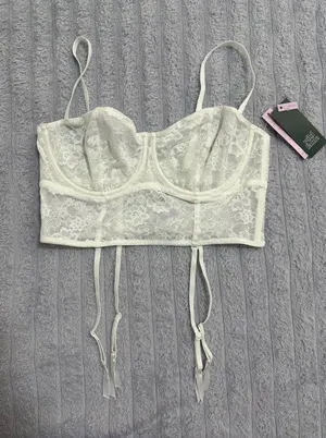 wild fable White Lace Longline Bustier Bralette with Garter Straps thumbnail 1