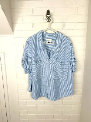 Universal Thread Striped Linen Blend Boxy Top Plus Size XXL thumbnail 2