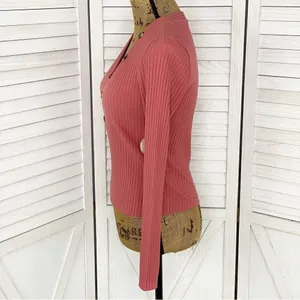 Self Esteem‎ Ribbed Knit V Neck Crop Shirt Spice Orange Medium thumbnail 2