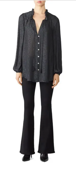 Show Me Your Mumu Small Black Satin Jacquard Print Shirt Indie Sleaze 90s Grunge thumbnail 1