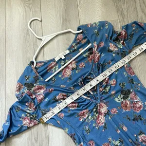 LoveShackFancy Floral Bodysuit v neck long sleeve womens Blue (small) feminine thumbnail 3