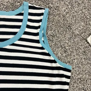 Christopher & Banks Black and White Striped Tank with Blue Trim thumbnail 2