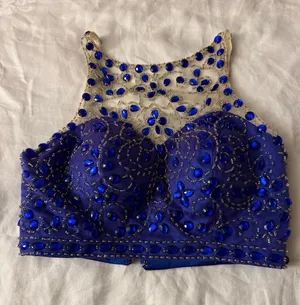 Kids Embellished Royal Blue Jewel Crop Dress Top thumbnail 1
