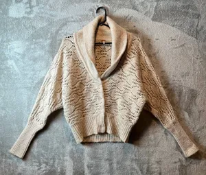 Free People XS‎ Womens Shawl Collar Cardigan Wool Crochet Knit Eyelet Cottage thumbnail 1