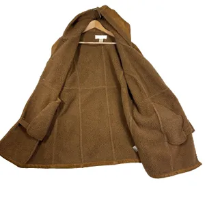 Very Veranesi Faux Suede Shearling Coat‎ Brown Sherpa Lined Hooded Vintage 90s L thumbnail 3