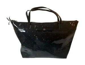 Kate Spade New York Black Patent Tote Bag Polka Dot Embossed Front Bow Accent thumbnail 1