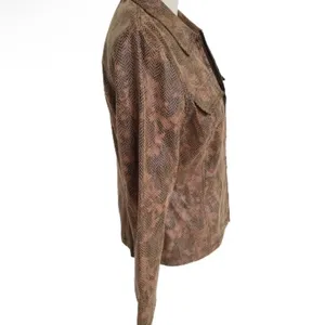 Andre Oliver Women’s Brown Black Faux SnakeSkin Leather Collared Jacket 4 thumbnail 3