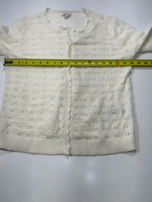 J. Crew 100% Cotton scalloped pointelle knit cardigan sweater in ivory NWOT thumbnail 10