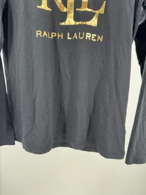 Ralph Lauren Black Long-Sleeve Tee Gold RL Logo S casual layering lightweight thumbnail 4