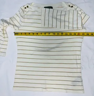 Lauren Ralph Lauren White and Gold Metallic Striped Boatneck Top thumbnail 2