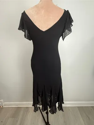 S.L. Fashions Black Midi Dress with Gold Floral Embroidery thumbnail 6