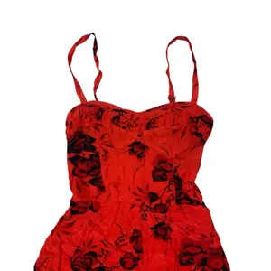 Free People 0 Red Black Floral Romper Mini Dress Y2K Coquette Cottagecore thumbnail 3