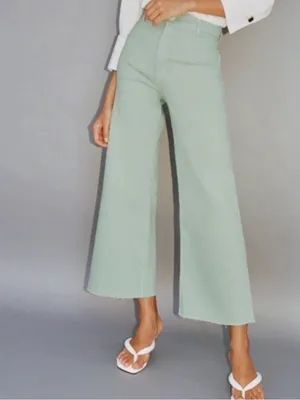 Zara Culotte Patch Pockets Marine Straight Jeans High Rise Sz 2 Sage Earthy Boho thumbnail 2