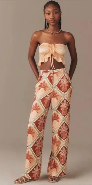 Farm Rio Floral Patterned pineapple Wide-Leg Pants‎ size small thumbnail 1