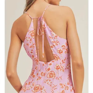 NEW Pink Floral Open Back Midi Dress S thumbnail 3