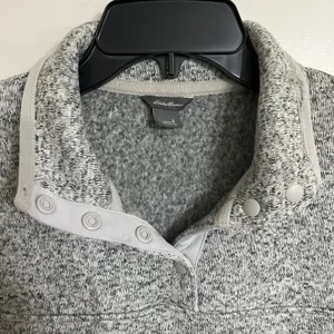 Eddie‎ Bauer Womens Gray Marl Sweater Fleece Snap Mock Neck Pullover Small thumbnail 5