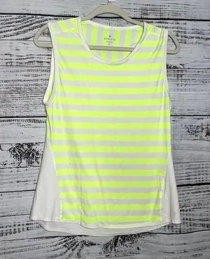 Athleta Ocean Stripe CHI Muscle Tank Top Neon Yellow Athletic Small thumbnail 5