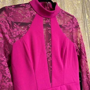 Lulus Oretha Fuchsia Lace Long Sleeve Bodycon Dress Small NWT thumbnail 3