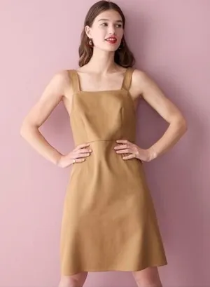 NWT J. Crew Squareneck A-line dress in Gramercy twill sz 8 cappuccino #BK702 thumbnail 1
